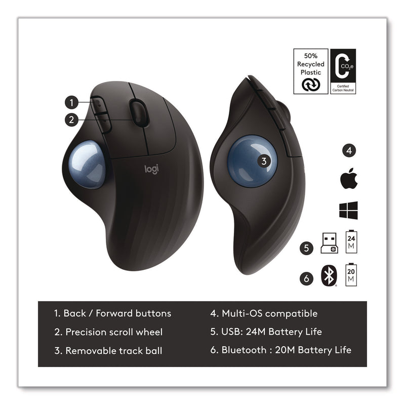 Logitech® Ergo M575 Trackball, Black, 33 ft, Right Hand Use, Black (LOG910005869) Each