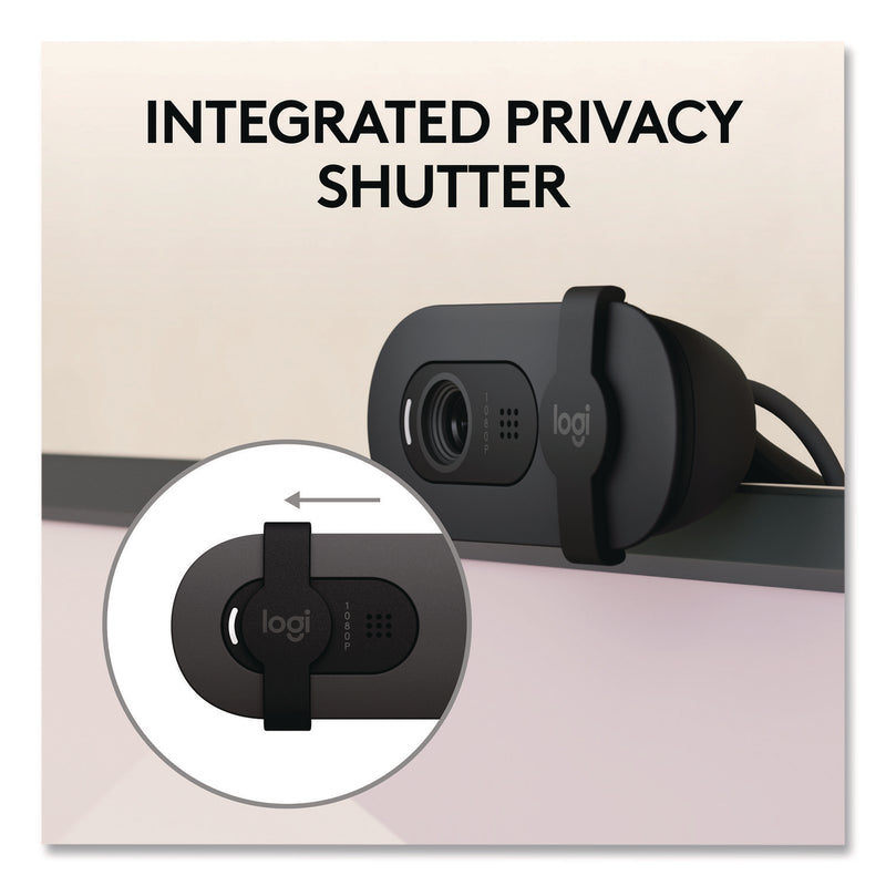 Logitech® BRIO 100 Webcam, 1920 pixels x 1080 pixels, 2 Mpixel, Graphite (LOG960001580) Each