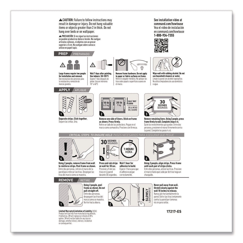 Command™ Picture Hanging Strips, X-Large, Removable, Holds up to 20 lbs per 4 Pairs, 8 Pairs/Pack (MMM172178ES) Pack of 8
