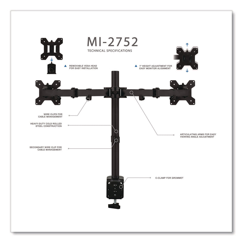 MOUNT-IT! Full Motion Dual Monitor Desktop Mount, For 17" to 27" Monitors, 360 Degree Rotation, +/-90 Degree Tilt, Black, Supports 22lb (MNIMI2752) Each