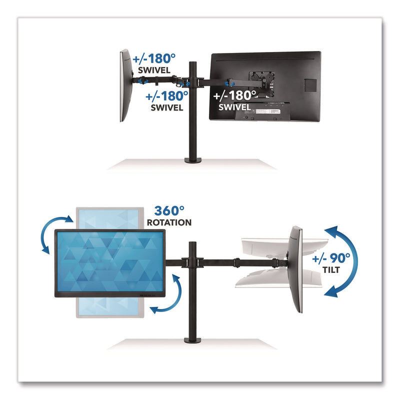 MOUNT-IT! Full Motion Dual Monitor Desktop Mount, For 17" to 27" Monitors, 360 Degree Rotation, +/-90 Degree Tilt, Black, Supports 22lb (MNIMI2752) Each