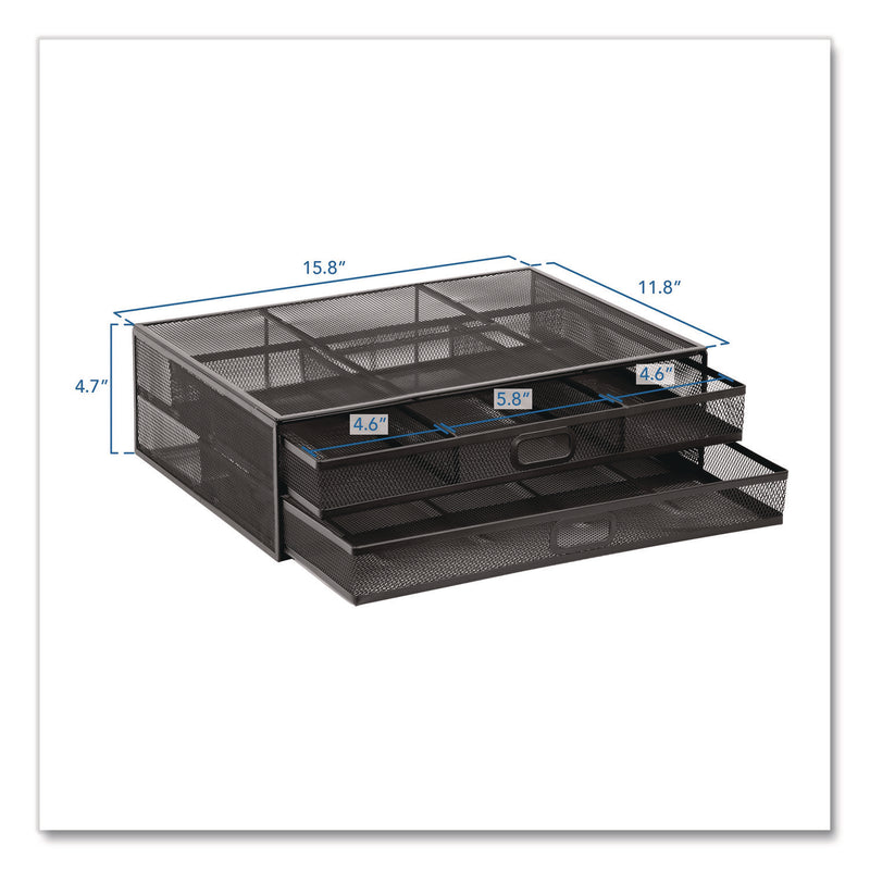 MOUNT-IT! Metal Mesh Monitor Stand with Storage Drawers, For Up to 32" Monitors, 15.8" x 11.8" x 4.7", Black, Supports 30 lb (MNIMI7365) Each