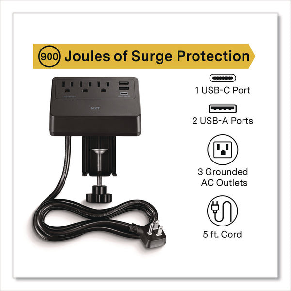 NXT Technologies™ 3-Outlet Plus USB Surge Protector, 3 AC Outlets/3 USB Outlets, 5 ft Cord, 900 J, Black (NXTNX61430) Each