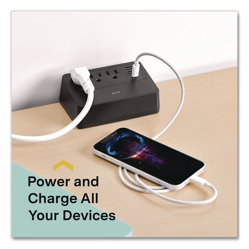 NXT Technologies™ 3-Outlet Plus USB Surge Protector, 3 AC Outlets/3 USB Outlets, 5 ft Cord, 900 J, Black (NXTNX61430) Each