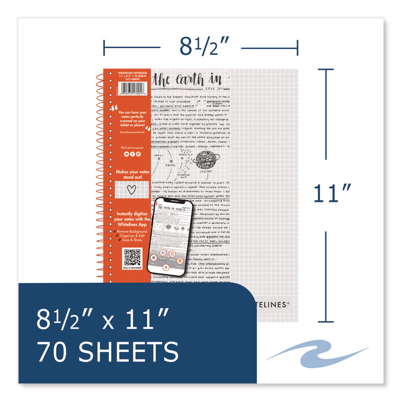 Roaring Spring® Whitelines Notebook. Quadrille Rule, (5 sq/in), Gray/Orange Cover, (70) 11 x 8.5 Sheets (ROA17001) Each