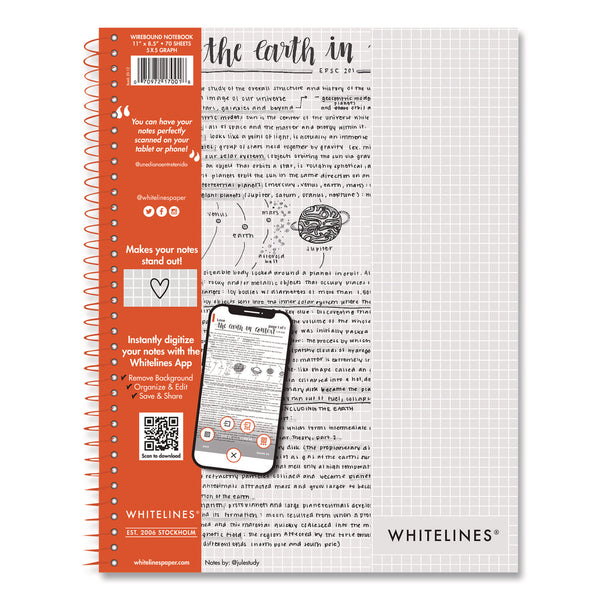 Roaring Spring® Whitelines Notebook. Quadrille Rule, (5 sq/in), Gray/Orange Cover, (70) 11 x 8.5 Sheets (ROA17001) Each