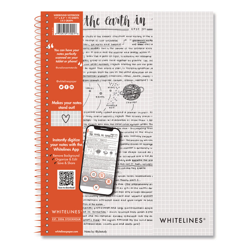 Roaring Spring® Whitelines Notebook. Quadrille Rule, (5 sq/in), Gray/Orange Cover, (70) 11 x 8.5 Sheets (ROA17001) Each