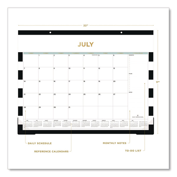 Day Designer Rugby Stripe Academic Year Desk Pad Calendar, 22 x 17, White/Black Sheets, 12-Month (July to June): 2024 to 2025 (BLS138443A25) Each