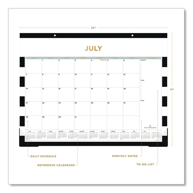 Day Designer Rugby Stripe Academic Year Desk Pad Calendar, 22 x 17, White/Black Sheets, 12-Month (July to June): 2024 to 2025 (BLS138443A25) Each
