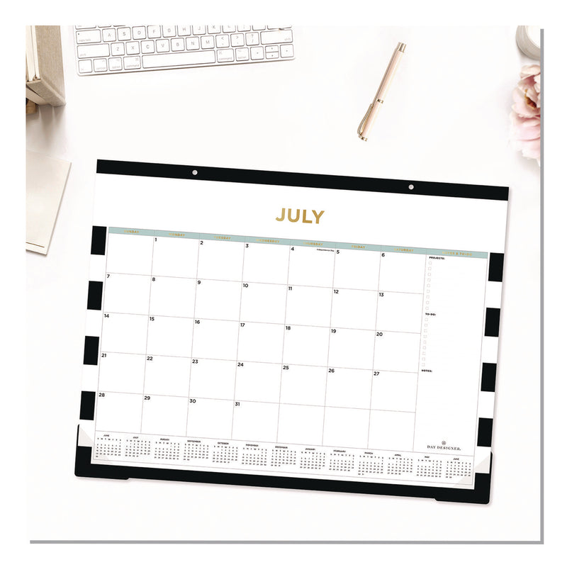 Day Designer Rugby Stripe Academic Year Desk Pad Calendar, 22 x 17, White/Black Sheets, 12-Month (July to June): 2024 to 2025 (BLS138443A25) Each