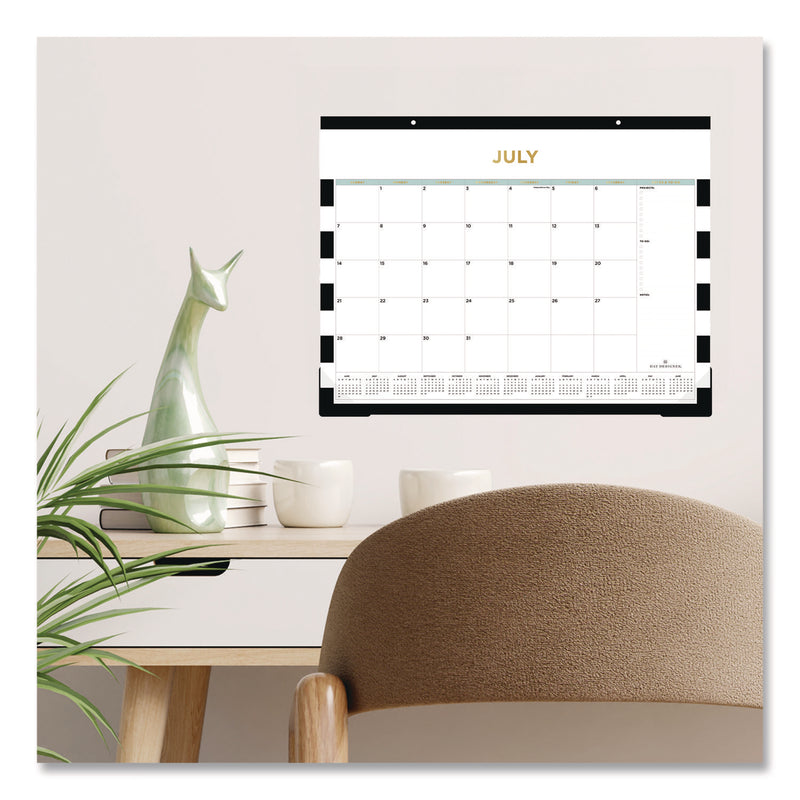Day Designer Rugby Stripe Academic Year Desk Pad Calendar, 22 x 17, White/Black Sheets, 12-Month (July to June): 2024 to 2025 (BLS138443A25) Each
