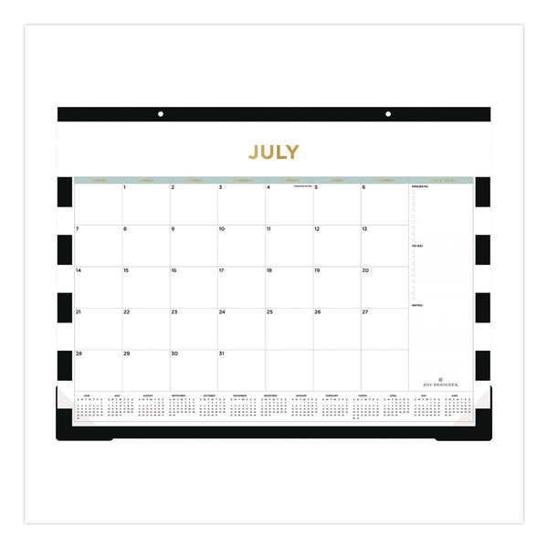Day Designer Rugby Stripe Academic Year Desk Pad Calendar, 22 x 17, White/Black Sheets, 12-Month (July to June): 2024 to 2025 (BLS138443A25) Each
