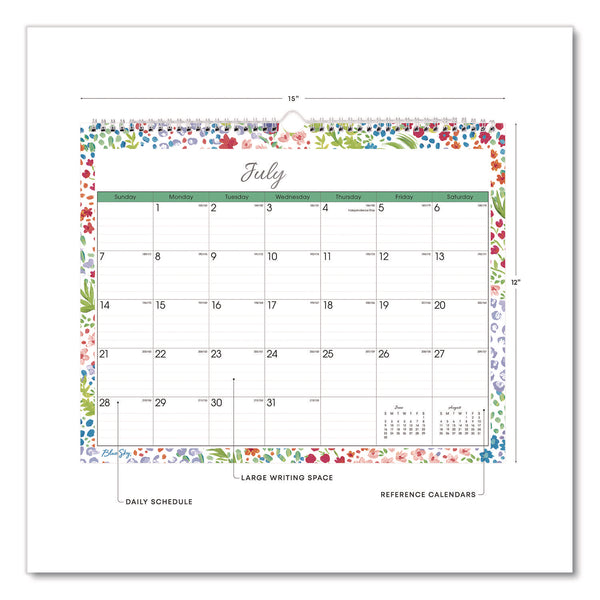 Ditsy Dapple Light Academic Wall Calendar, Floral Artwork, 15 x 12, White/Multicolor Sheets, 12-Month (July-June): 2024-2025 (BLS148669A25) Each