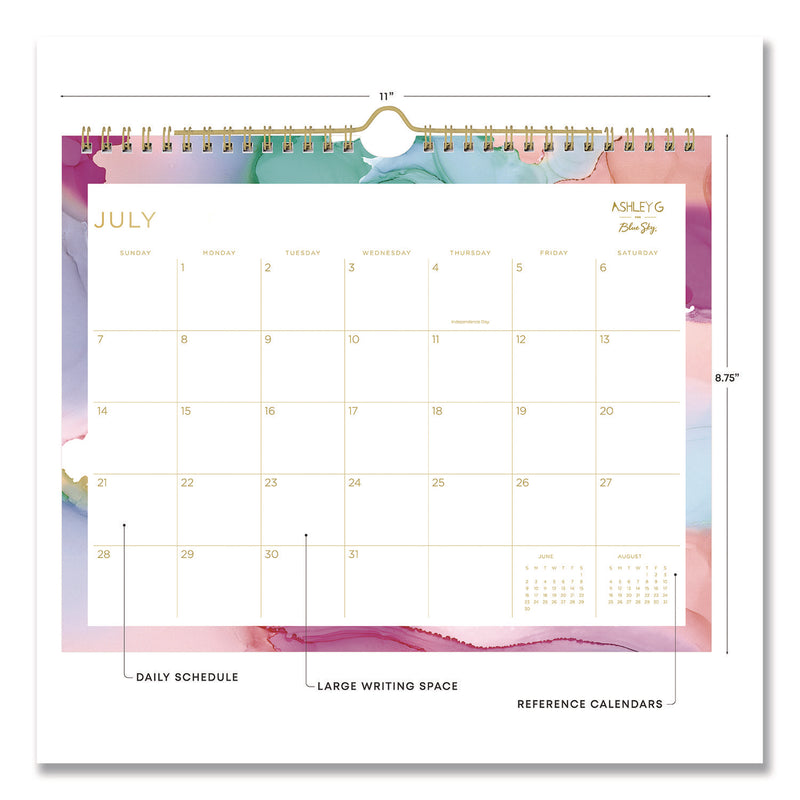 Blue Sky® Ashley G Multicolor Smoke Academic Year Wall Calendar, 11 x 8.75, White/Multicolor Sheets, 12-Month (July to June): 2024-2025 (BLS150160) Each