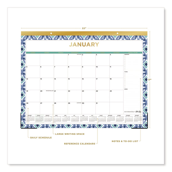 Blue Sky® Tile Desk Pad Calendar, Geometric Artwork, 22 x 17, White Sheets, Gold Headband, Clear Corners, 12-Month (Jan to Dec): 2025 (BLS13369425) Each