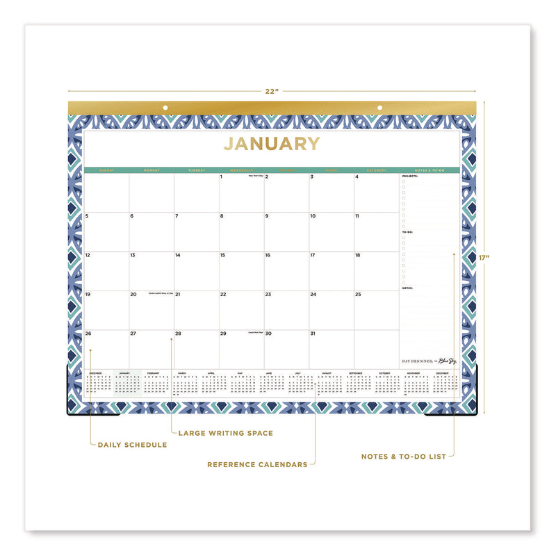 Blue Sky® Tile Desk Pad Calendar, Geometric Artwork, 22 x 17, White Sheets, Gold Headband, Clear Corners, 12-Month (Jan to Dec): 2025 (BLS13369425) Each
