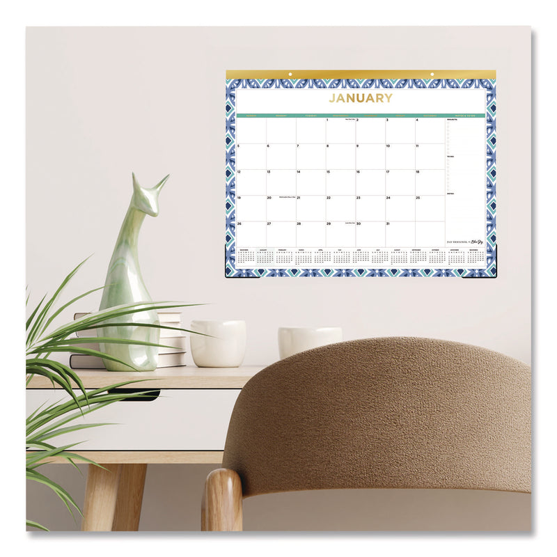 Blue Sky® Tile Desk Pad Calendar, Geometric Artwork, 22 x 17, White Sheets, Gold Headband, Clear Corners, 12-Month (Jan to Dec): 2025 (BLS13369425) Each