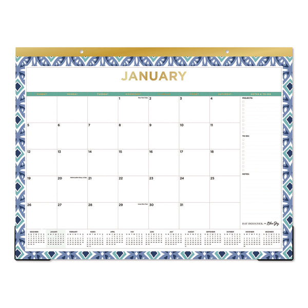 Blue Sky® Tile Desk Pad Calendar, Geometric Artwork, 22 x 17, White Sheets, Gold Headband, Clear Corners, 12-Month (Jan to Dec): 2025 (BLS13369425) Each
