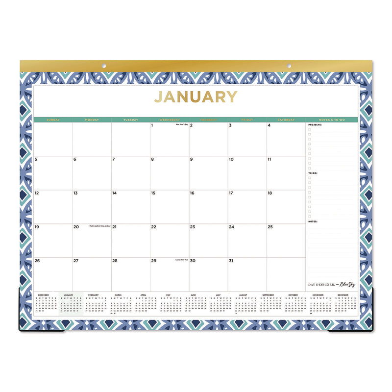 Blue Sky® Tile Desk Pad Calendar, Geometric Artwork, 22 x 17, White Sheets, Gold Headband, Clear Corners, 12-Month (Jan to Dec): 2025 (BLS13369425) Each