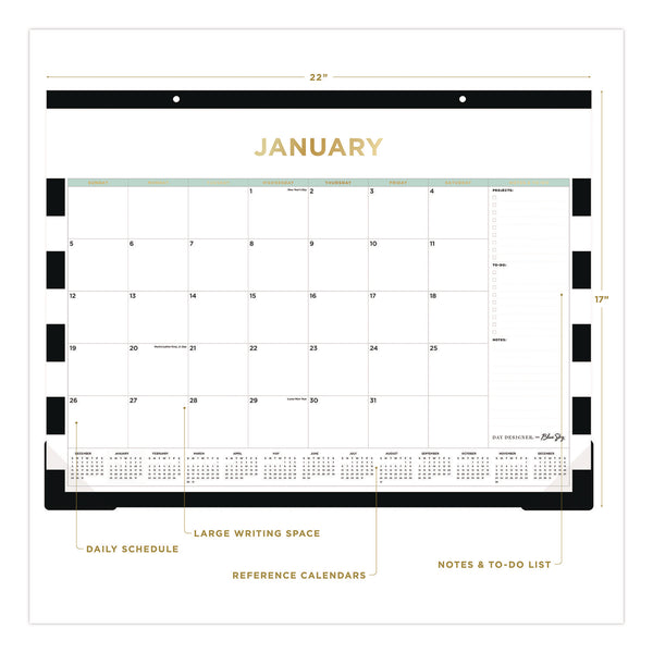Blue Sky® Day Designer Rugby Stripe Desk Pad Calendar, 22 x 17, White/Black Sheets, 12-Month (Jan to Dec): 2025 (BLS14389525) Each