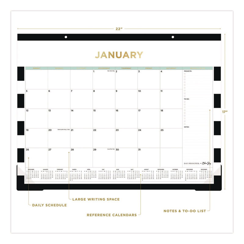 Blue Sky® Day Designer Rugby Stripe Desk Pad Calendar, 22 x 17, White/Black Sheets, 12-Month (Jan to Dec): 2025 (BLS14389525) Each