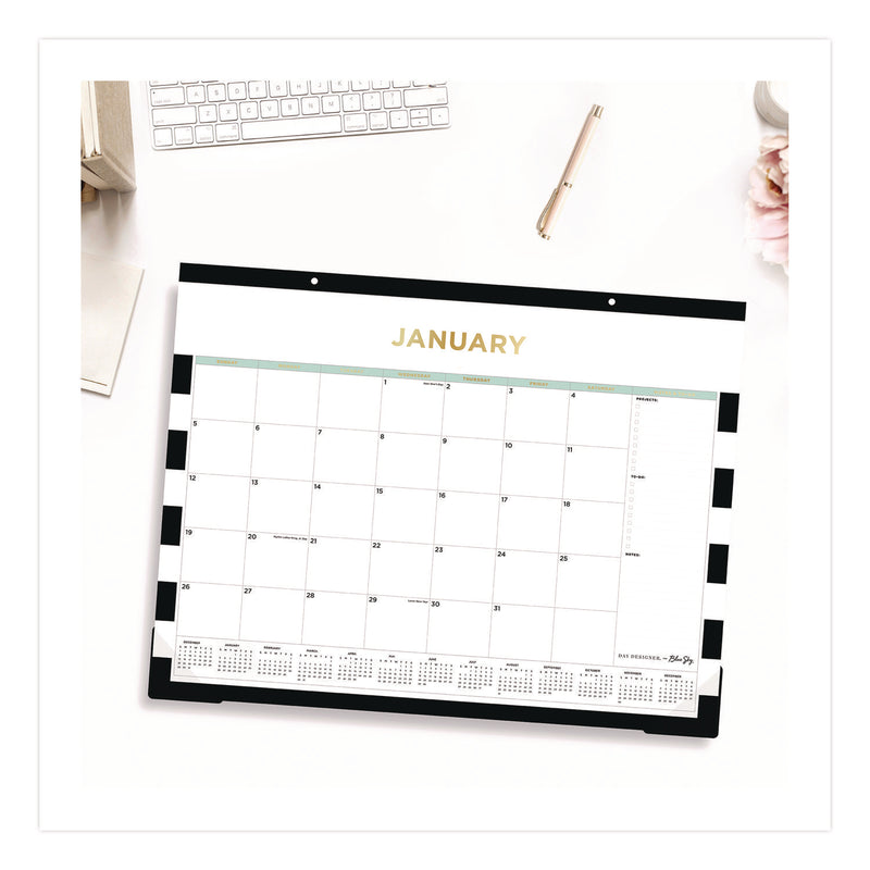 Blue Sky® Day Designer Rugby Stripe Desk Pad Calendar, 22 x 17, White/Black Sheets, 12-Month (Jan to Dec): 2025 (BLS14389525) Each