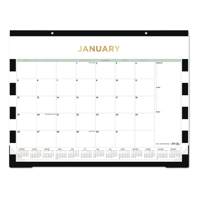 Blue Sky® Day Designer Rugby Stripe Desk Pad Calendar, 22 x 17, White/Black Sheets, 12-Month (Jan to Dec): 2025 (BLS14389525) Each