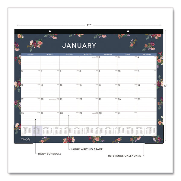 Ashlyn Desk Pad Calendar, Floral Artwork, 22 x 17, White/Blue/Pink Sheets, Black Headband, 12-Month (Jan to Dec): 2025 (BLS14861825) Each