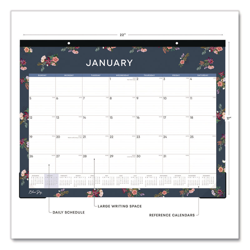 Ashlyn Desk Pad Calendar, Floral Artwork, 22 x 17, White/Blue/Pink Sheets, Black Headband, 12-Month (Jan to Dec): 2025 (BLS14861825) Each