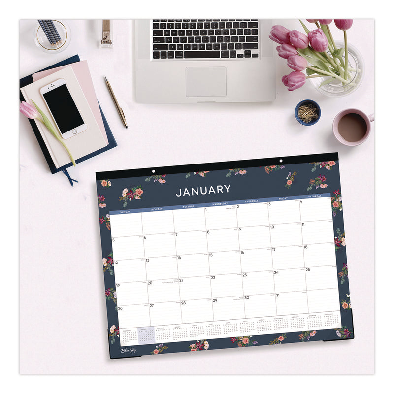 Ashlyn Desk Pad Calendar, Floral Artwork, 22 x 17, White/Blue/Pink Sheets, Black Headband, 12-Month (Jan to Dec): 2025 (BLS14861825) Each