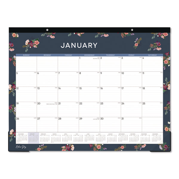 Ashlyn Desk Pad Calendar, Floral Artwork, 22 x 17, White/Blue/Pink Sheets, Black Headband, 12-Month (Jan to Dec): 2025 (BLS14861825) Each