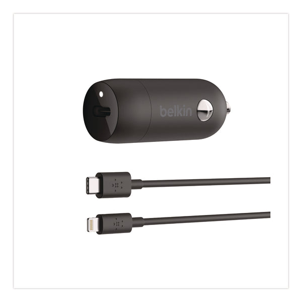 Belkin® BOOST CHARGE USB-PD Car Charger + Lightning to USB-C Cable, 20 W, USB-C, Black (BLKCCA003BT04BK) Each