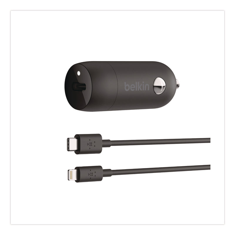 Belkin® BOOST CHARGE USB-PD Car Charger + Lightning to USB-C Cable, 20 W, USB-C, Black (BLKCCA003BT04BK) Each