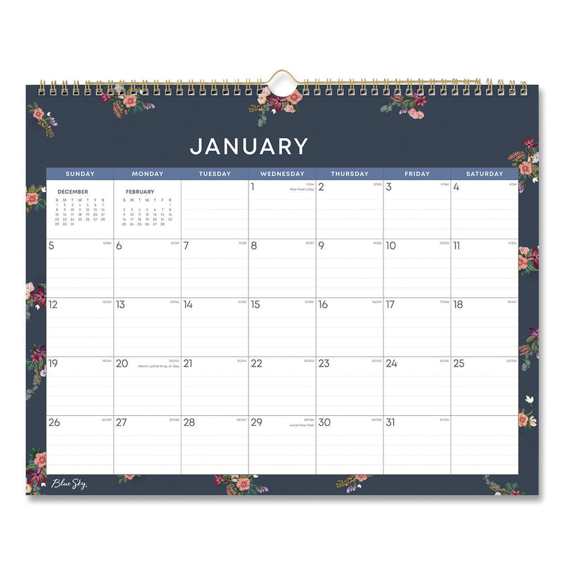Ashlyn Monthly Wall Calendar, Floral Artwork, 15 x 12, White/Blue/Pink Sheets, 12-Month (Jan to Dec): 2025 (BLS14861725) Each
