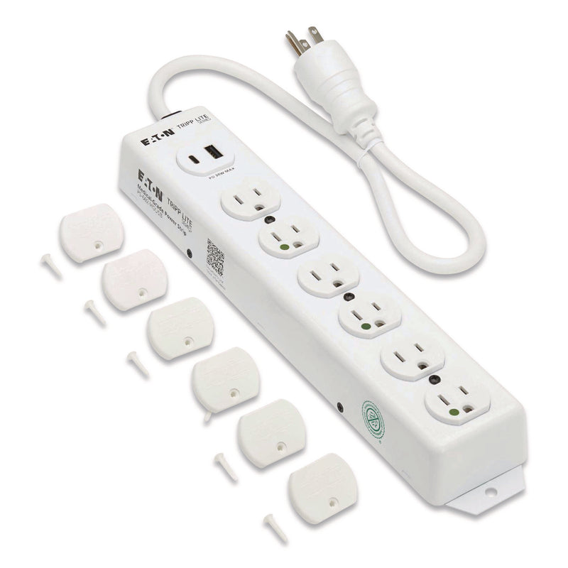 Tripp Lite by Eaton Safe-IT Medical-Grade Power Strip with Antimicrobial Protection, 6 Hospital-Grade Outlets, USB Charging, 2 ft Cord, White (TRPPS602HGUSB) Each