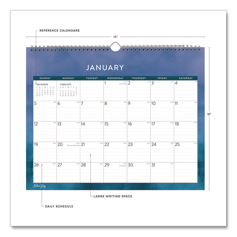 Savoy Cool Monthly Wall Calendar, Abstract Artwork, 15 x 12, White/Blue Sheets, 12-Month (Jan to Dec): 2025 (BLS14877025) Each