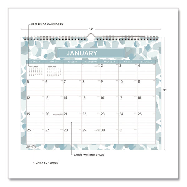 Amitza Blue Monthly Wall Calendar, Abstract Artwork, 15 x 12, White/Blue/Gray Sheets, 12-Month (Jan to Dec): 2025 (BLS14877225) Each
