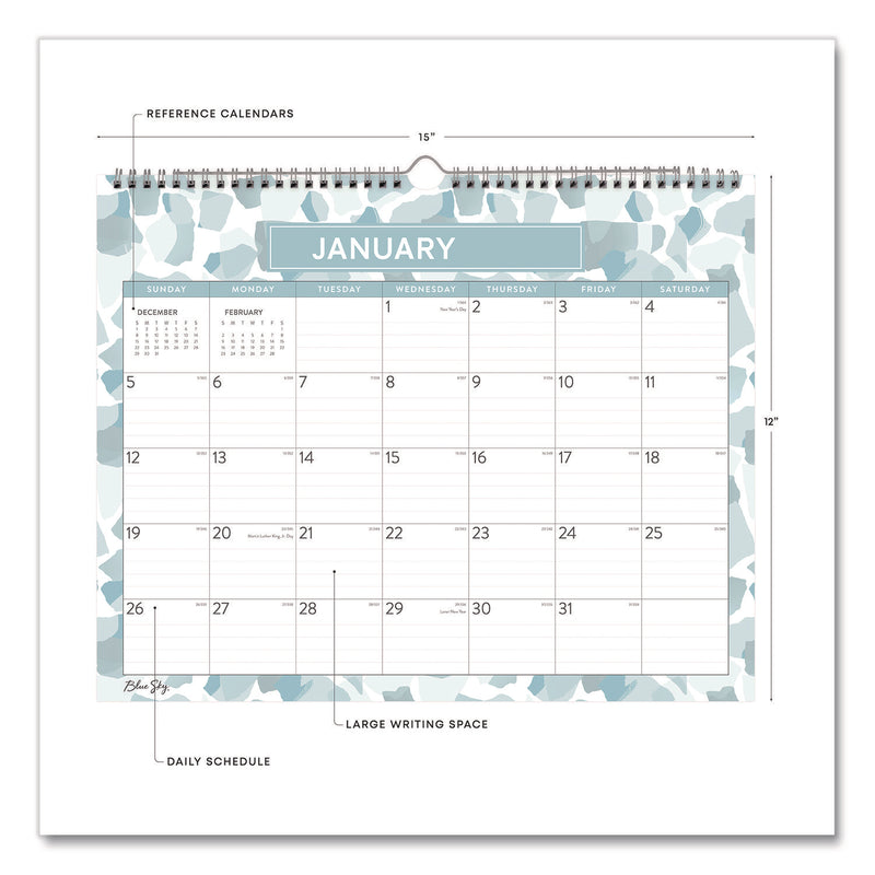 Amitza Blue Monthly Wall Calendar, Abstract Artwork, 15 x 12, White/Blue/Gray Sheets, 12-Month (Jan to Dec): 2025 (BLS14877225) Each