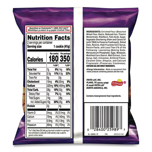 Grandma's® Cookies - Single Serve, Oatmeal Raisin, 2.5 oz Packet, 60/Carton (GRMFRI45093) Case of 60