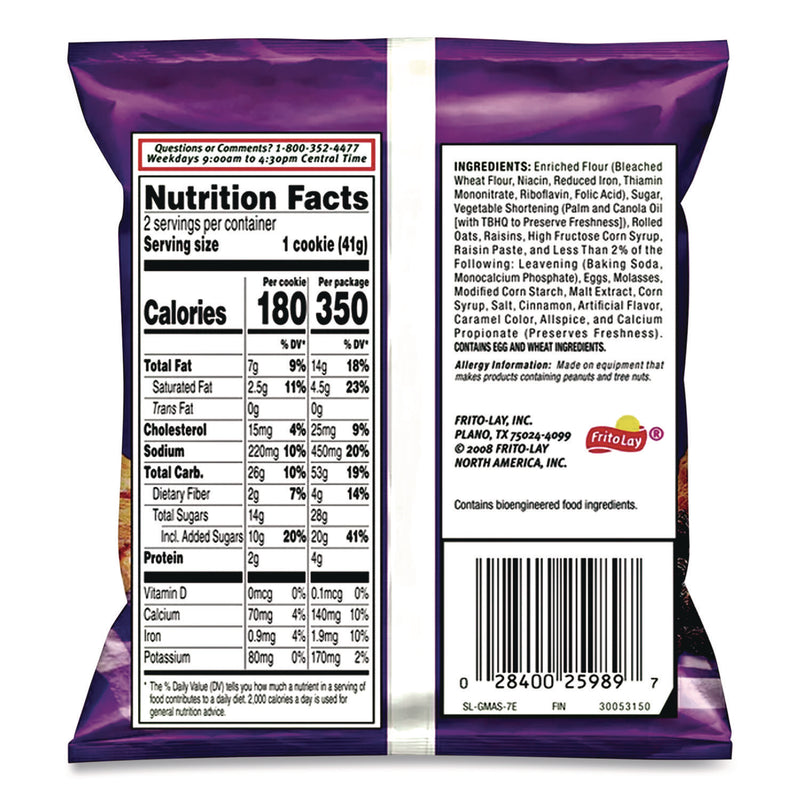 Grandma's® Cookies - Single Serve, Oatmeal Raisin, 2.5 oz Packet, 60/Carton (GRMFRI45093) Case of 60