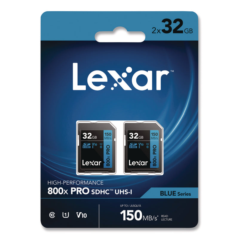 Lexar™ High Performance PRO BLUE Series SDHC Memory Card, UHS-I V10 U1 Class 10, 32 GB, 2/Pack (LXRLSD800P32GB2) Pack of 2