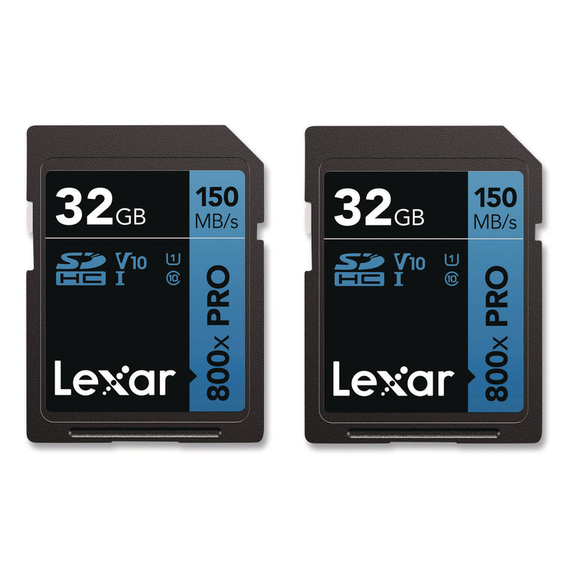 Lexar™ High Performance PRO BLUE Series SDHC Memory Card, UHS-I V10 U1 Class 10, 32 GB, 2/Pack (LXRLSD800P32GB2) Pack of 2