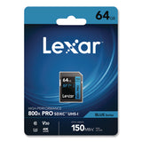 Lexar™ High-Performance PRO BLUE Series SDXC Memory Card, UHS-I V30 U1 Class 10, 64GB (LXRLSD800P64GBN) Each