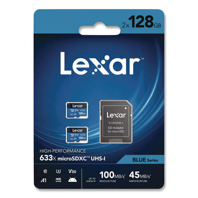 Lexar™ High Performance BLUE Series microSDXC Memory Card with Adapter, UHS-I V30 U1 Class 10, 128 GB, 2/Pack (LXRLSDMI128B2U6) Each