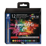 Staedtler® Pigment Brush Pen Set, Medium-Firm, Assorted Basic Colors, 12/Pack (STD371C121) Pack of 12