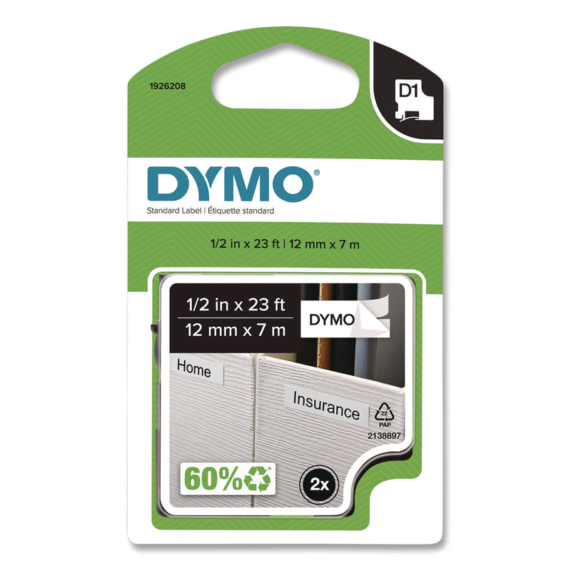 DYMO® D1 Standard Labels, 0.5" x 23 ft, Black Print on White Tape, 2/Pack (DYM1926208) Pack of 2