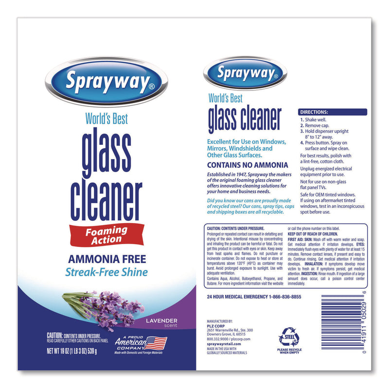 Sprayway® Glass Cleaner, Lavender, 19 oz Aerosol Spray, 6/Carton (CGCSW5029) Case of 6