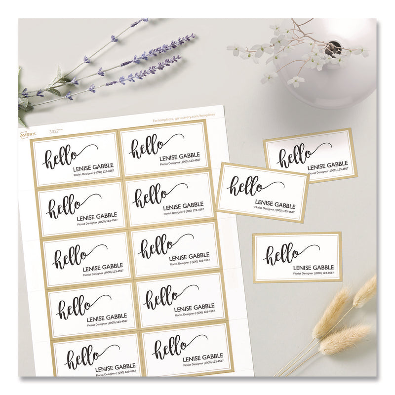 Avery® Business Cards with Metallic Gold Borders, Inkjet/Laser, 2 x 3.5, White, 100 Cards, 10 Cards/Sheet, 10 Sheets/Pack (AVE3327) Pack of 100