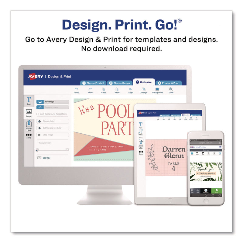 Avery® Matte White Metallic Gold Border Tent Cards, 3.5 x 2, 4 Cards/Sheet, 20 Sheets/Pack (AVE3328) Pack of 80