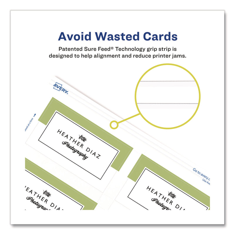Avery® Print to the Edge Business Cards with Sure Feed Technology, 2 x 3.5, White, 160 Cards, 8/Sheet, 20 Sheets/Pack (AVE8801) Pack of 160